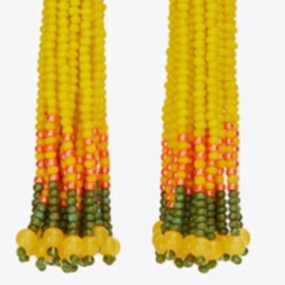 NWT TORY BURCH ROXANNE BEADED TASSEL EARRING GOLD/YELLOW BEADS - Picture 7 of 7